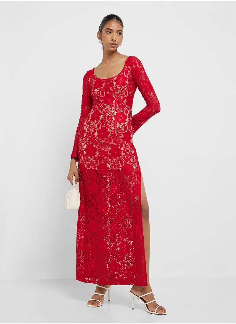 جينجر Lace Bodycon Maxi Dress
