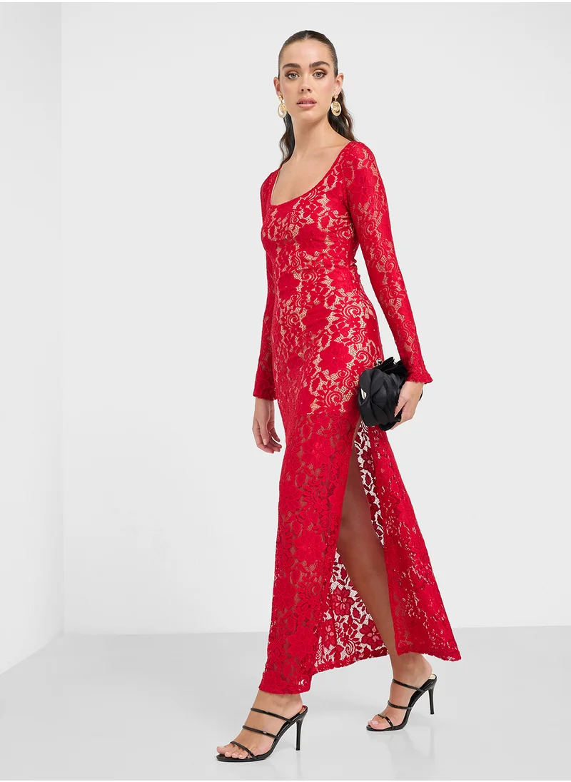 جينجر Lace Bodycon Maxi Dress