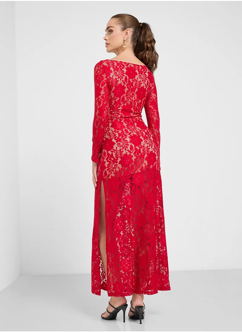 جينجر Lace Bodycon Maxi Dress