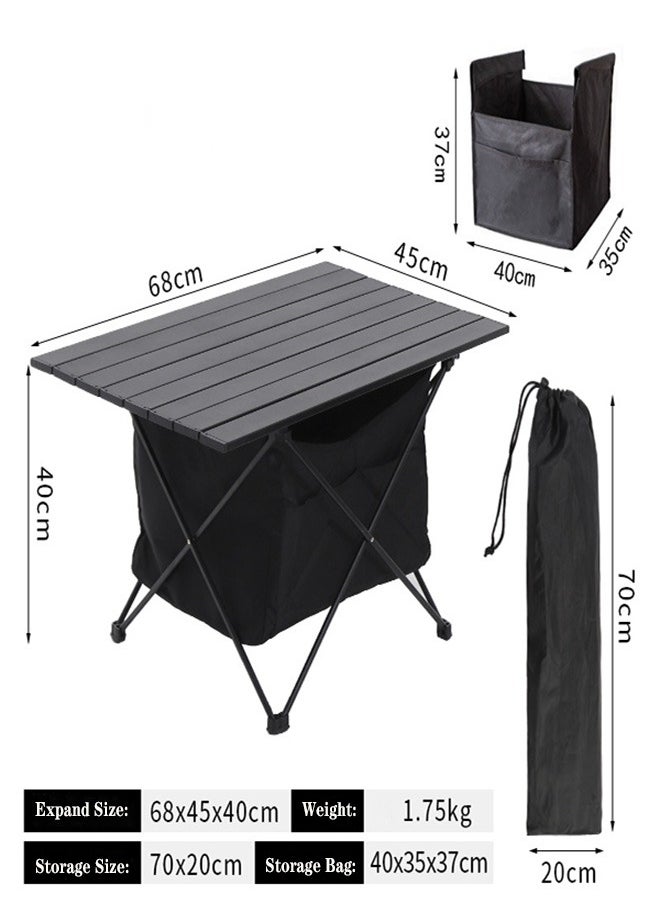 Arabest Folding Camping Table,Ultralight Camp Portable Table with Roll up Aluminum Alloy Table Top & Storage Bag,Quick Installation Outdoor Folding Table for Picnic 68cmx45cmx40CM Black  - Image 2