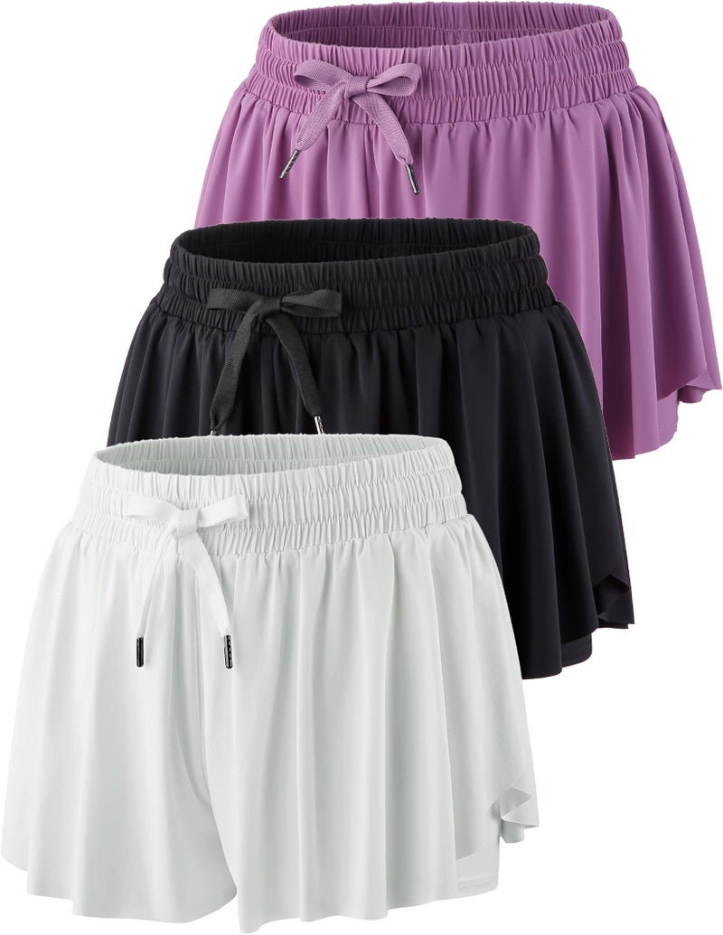 Liberty Pro 3 Pack Womens Flowy Running Shorts, 2-in-1 Butterfly Skirts with Shorts Underneath Spandex Athletic Casual Gym Workout Lounge (Set 1, Medium) - Image 1