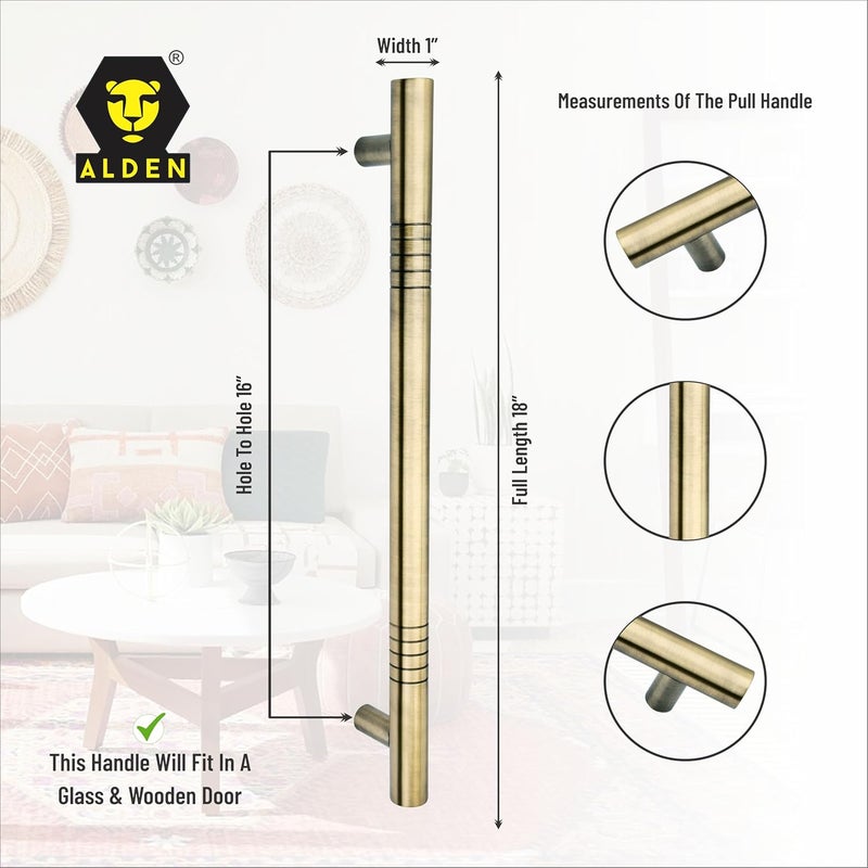 ALDEN 18 inch Main Door Handle/Handle for Glass and Wooden Door/Pull and Push Stainless Steel Door Handle (Brass Antique) (Pack of 1) - Image 2