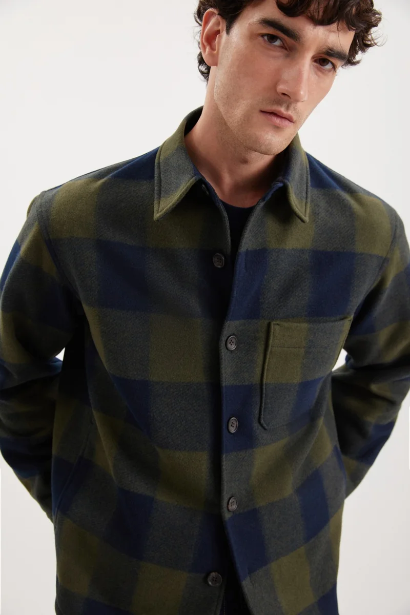 GRIMELANGE Holger Men's Regular Fit Thick Cashmere Fabric Lined Non-Pilling Buttoned Navy Blue/Khaki Jacket
