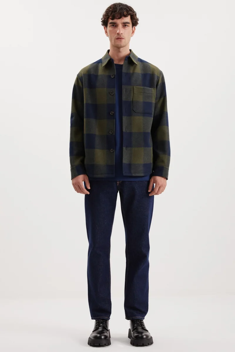 GRIMELANGE Holger Men's Regular Fit Thick Cashmere Fabric Lined Non-Pilling Buttoned Navy Blue/Khaki Jacket