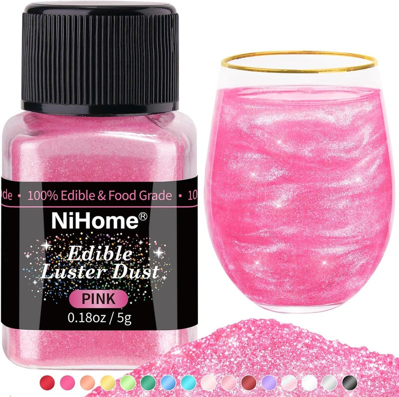 NiHome Edible Luster Dust Glitter Powder - Pink, 5g Food-Grade Decorative Sprinkle for Drinks, Cakes, and Desserts - Image 1