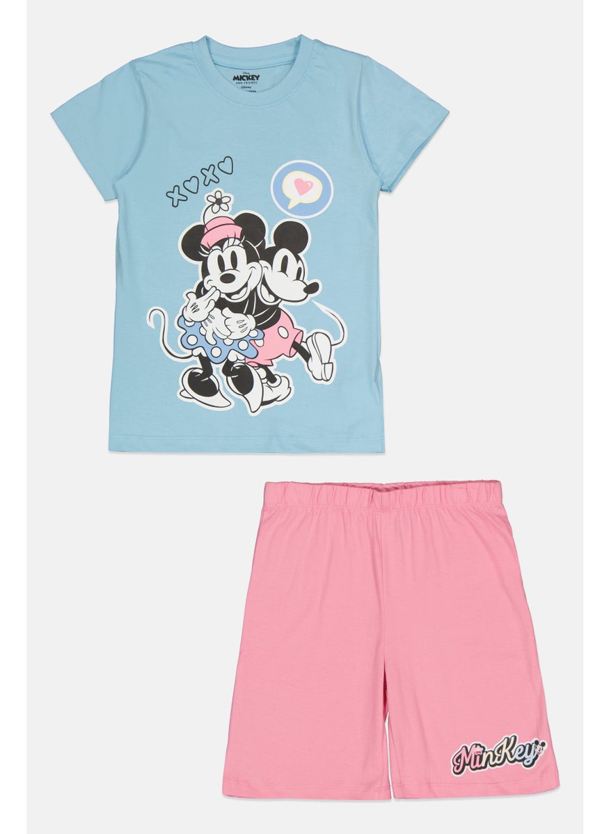 Disney Kids Girl 2 Pieces Mickeys Friend Short Sleeve T- Shirt And Short Pajama Set, Multicolor  - Image 1
