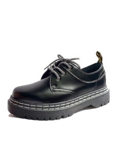 Loquat Men's And Women's Leather Shoes Korean Fashion Couple Shoes Casual Cargo Shoes Black 