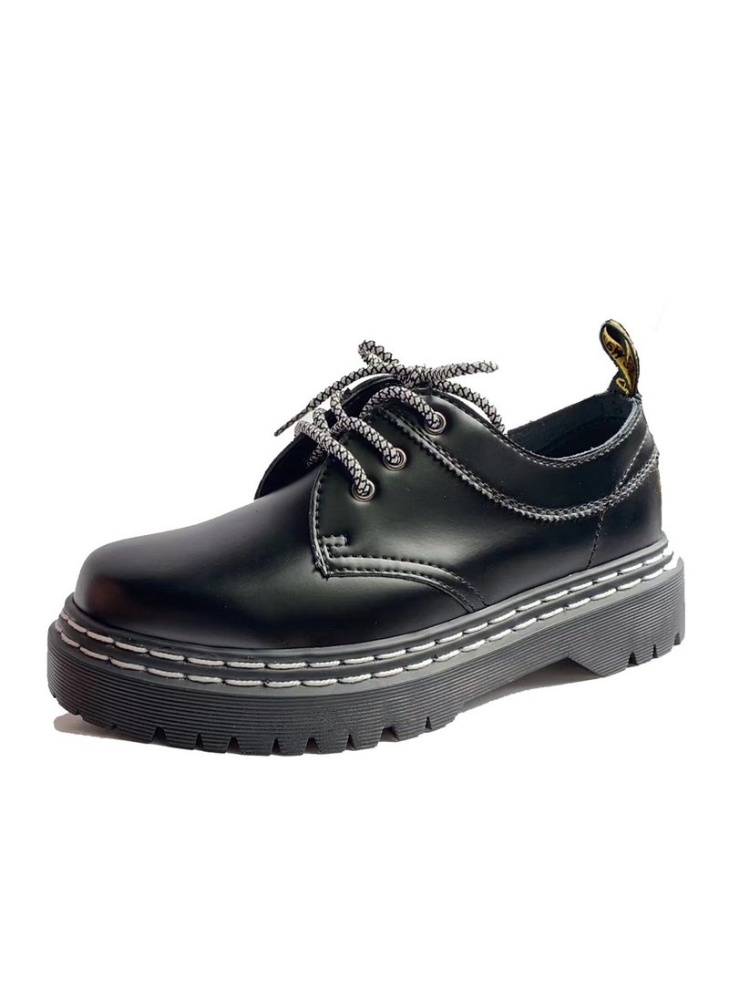 Loquat Men's And Women's Leather Shoes Korean Fashion Couple Shoes Casual Cargo Shoes Black 