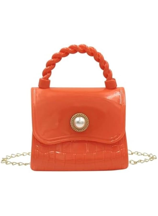 Little Girls Mini Jelly Purse Candy Color Shoulder Bag Jelly Bag Ladies Princess Handbags with Top Handle,Orange - Image 1
