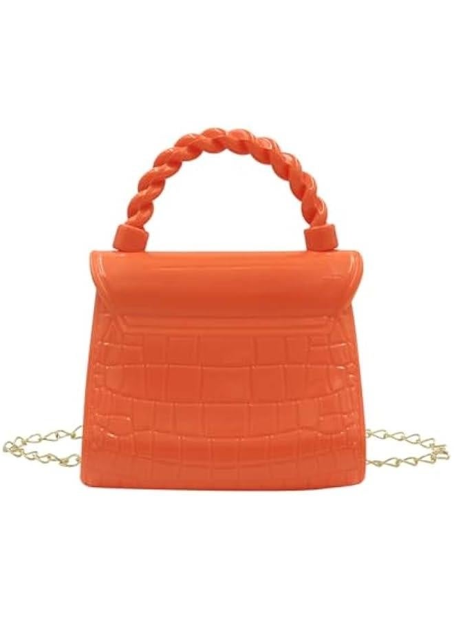 Little Girls Mini Jelly Purse Candy Color Shoulder Bag Jelly Bag Ladies Princess Handbags with Top Handle,Orange - Image 2