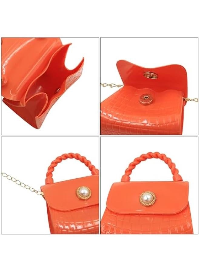 Little Girls Mini Jelly Purse Candy Color Shoulder Bag Jelly Bag Ladies Princess Handbags with Top Handle,Orange - Image 3