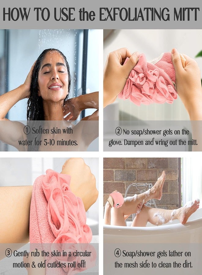kullder Deep Exfoliating Glove for Shower Double-Sided Mitt, with Extra Long Exfoliating Washcloth - Extreme Body & Back Scrubber for Shower, Massage Scrub Exfoliator & Bath Loofah Sponge (2-Pink) - Image 3