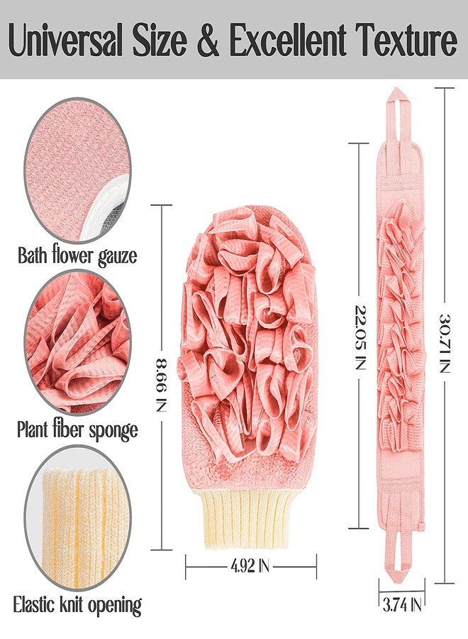 kullder Deep Exfoliating Glove for Shower Double-Sided Mitt, with Extra Long Exfoliating Washcloth - Extreme Body & Back Scrubber for Shower, Massage Scrub Exfoliator & Bath Loofah Sponge (2-Pink) - Image 2