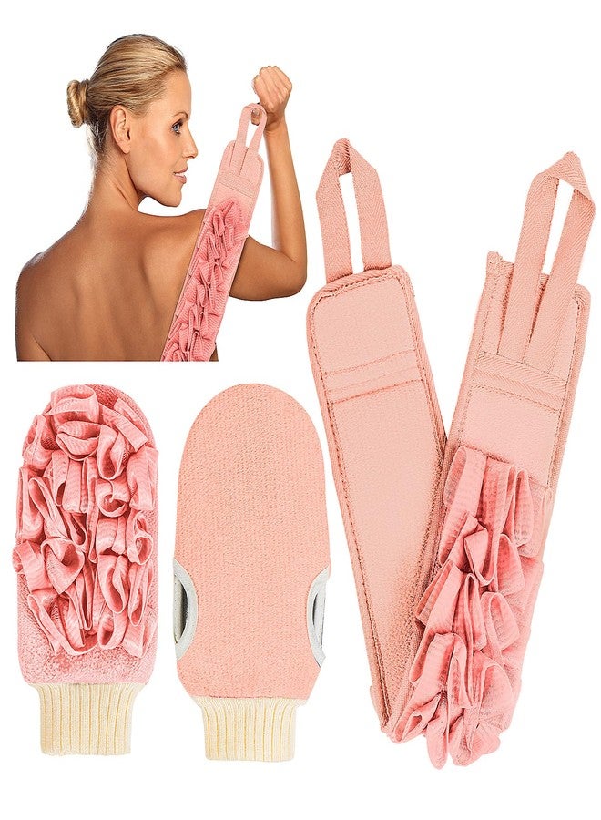 kullder Deep Exfoliating Glove for Shower Double-Sided Mitt, with Extra Long Exfoliating Washcloth - Extreme Body & Back Scrubber for Shower, Massage Scrub Exfoliator & Bath Loofah Sponge (2-Pink) - Image 1
