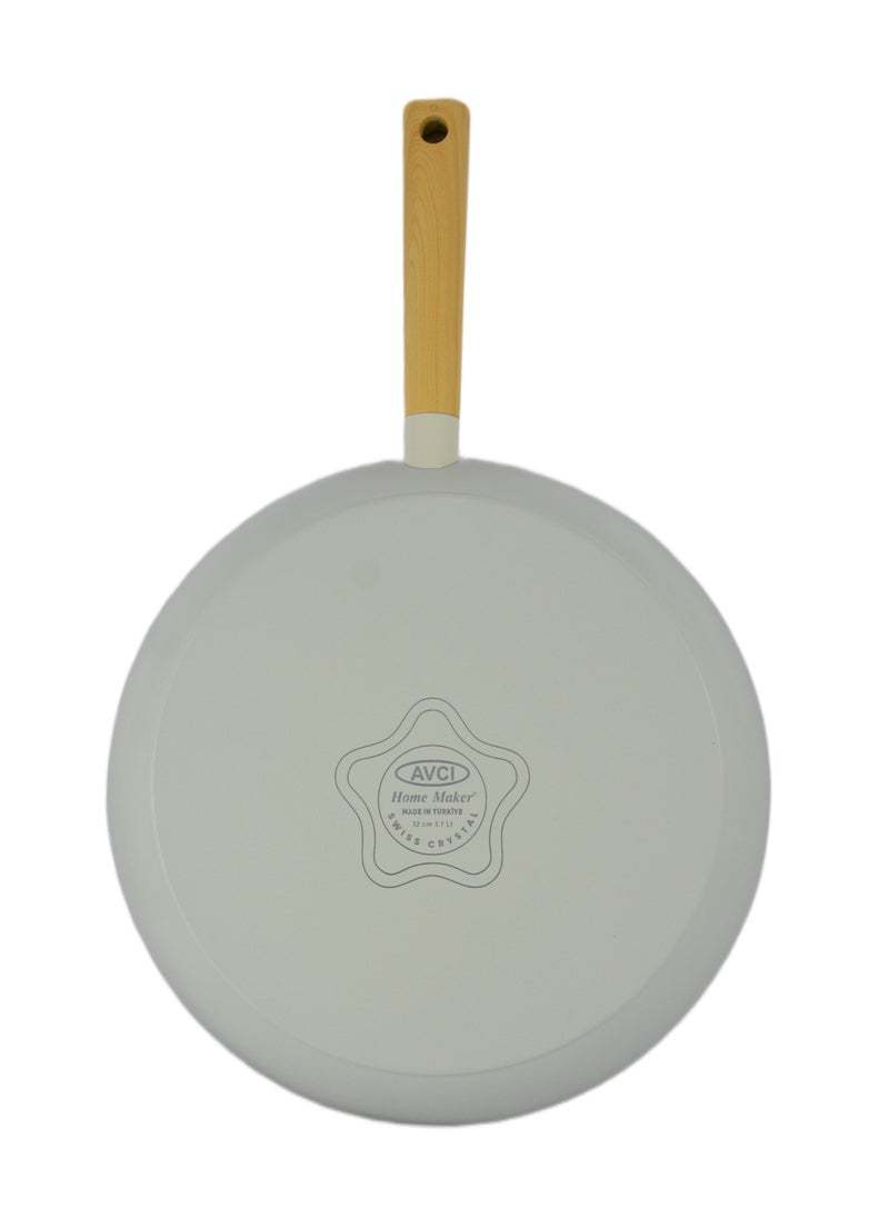 Homemaker Swiss Crystal High Quality Ceramic Coating Non-Stick Frypan - 32cm - Natural Wood Handle - Beige  - Image 4