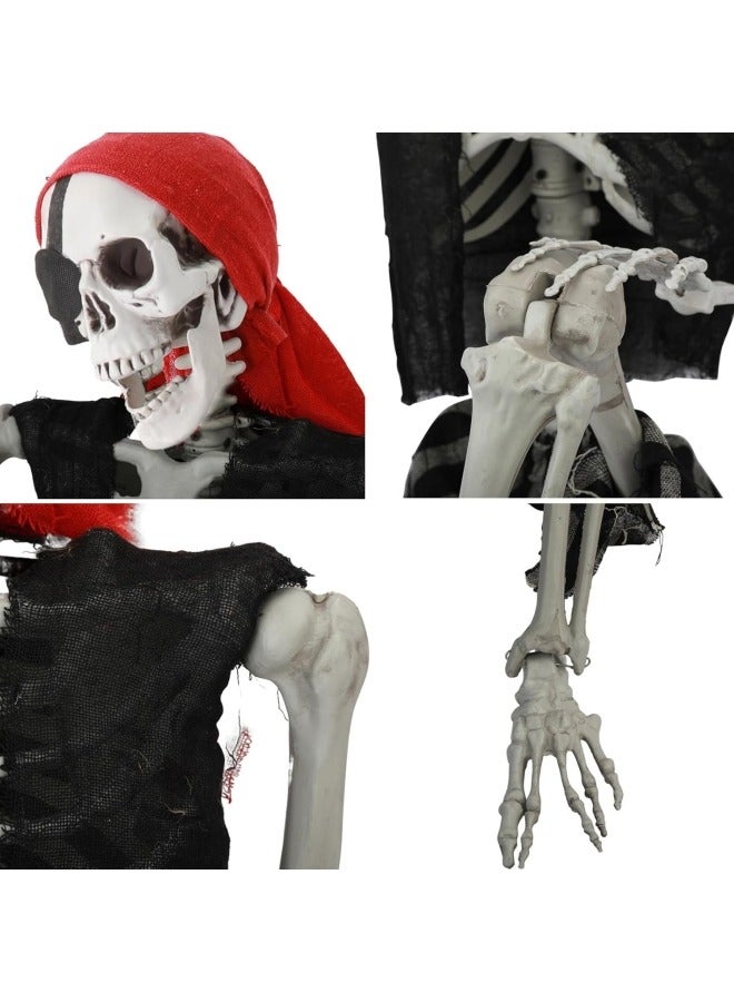 CCOVERY Festival Decor Life Size Imitation Skeleton, Full Body Realistic Human Bones with Adjustable Posable Joints, 165cm Pirate Styling Pose Skull Prop Decoration - Image 4