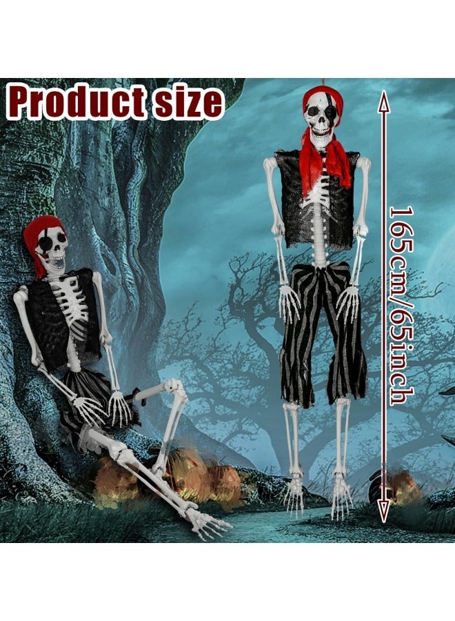 CCOVERY Festival Decor Life Size Imitation Skeleton, Full Body Realistic Human Bones with Adjustable Posable Joints, 165cm Pirate Styling Pose Skull Prop Decoration - Image 2