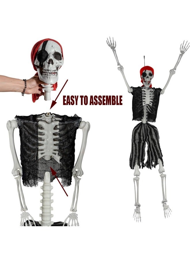 CCOVERY Festival Decor Life Size Imitation Skeleton, Full Body Realistic Human Bones with Adjustable Posable Joints, 165cm Pirate Styling Pose Skull Prop Decoration - Image 3