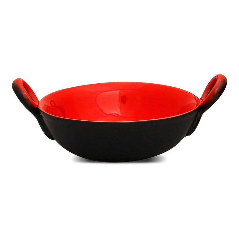 Caffeine Ceramic Red & Black Serving Kadhai Medium (Set of 1 Microwave Safe & Diswasher Safe) - Image 1
