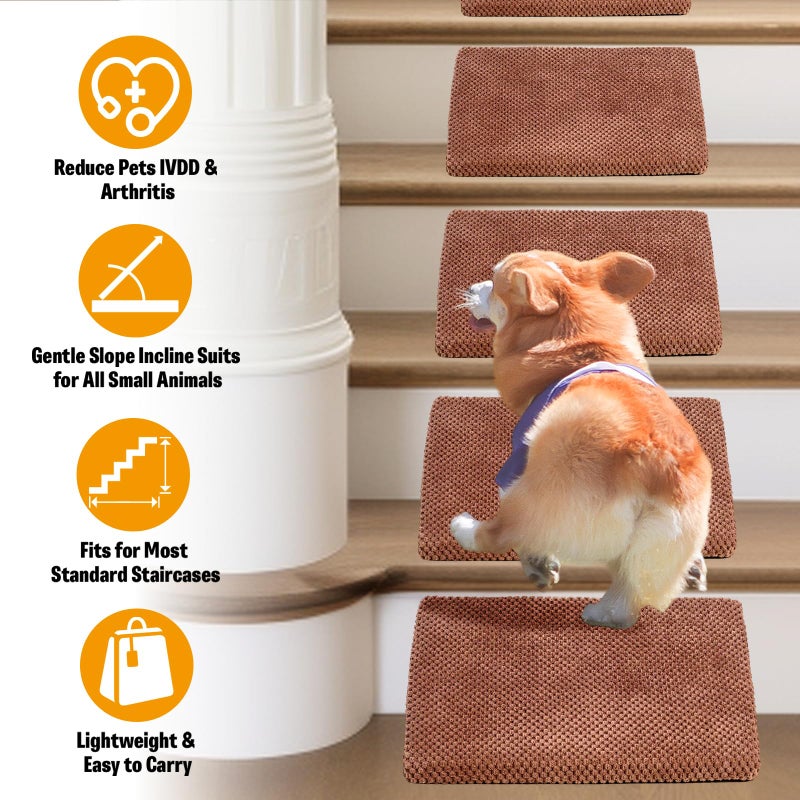 INRLKIT 40D Dog Ramp for Stairs Suits for Small Dogs Cats, Pet Steps Stairs for Staircase Stairs with Anti-Slip Bottom and Self-Sticky Pads to Fix Suitable for Dogs Cats(3Pcs, Brown) - Image 5