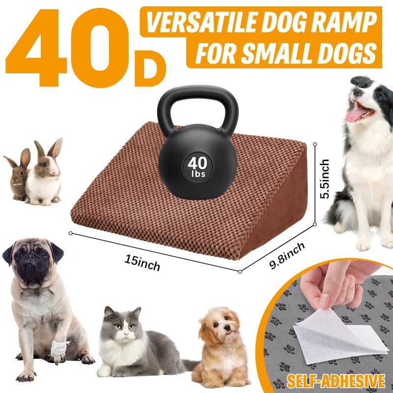 INRLKIT 40D Dog Ramp for Stairs Suits for Small Dogs Cats, Pet Steps Stairs for Staircase Stairs with Anti-Slip Bottom and Self-Sticky Pads to Fix Suitable for Dogs Cats(3Pcs, Brown) - Image 2