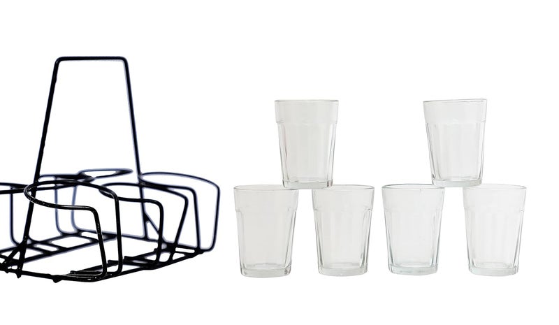 A Krazy Mug Transparent Traditional Cutting Chai Tea Glasses with Iron Stand Holder Set of 6 90ml - Image 2
