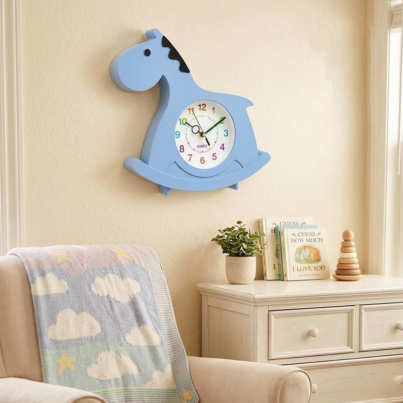 Cuisine Art Magical Horse Wall & Table Clock – Silent Non-Ticking Sweep Movement – 3D Cloud & Star Design for Kids Room – Standing or Hanging Décor Nursery Clock – Blue - Image 2