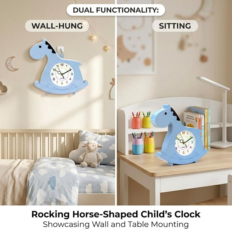 Cuisine Art Magical Horse Wall & Table Clock – Silent Non-Ticking Sweep Movement – 3D Cloud & Star Design for Kids Room – Standing or Hanging Décor Nursery Clock – Blue - Image 5