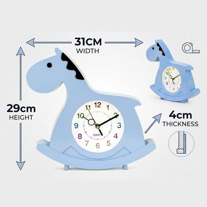 Cuisine Art Magical Horse Wall & Table Clock – Silent Non-Ticking Sweep Movement – 3D Cloud & Star Design for Kids Room – Standing or Hanging Décor Nursery Clock – Blue - Image 3