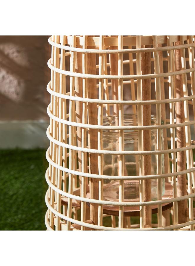 ديكر الخيزران الروطان وفانوس الخشب مع الزجاج نذري - Image 4