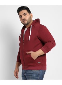 Instafab Plus Instafab Plus Men's Maroon Red Zip-Front Hoodie With Contrast Drawstring  - Image 5