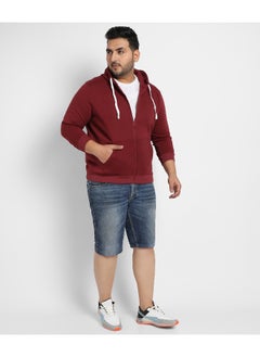 Instafab Plus Instafab Plus Men's Maroon Red Zip-Front Hoodie With Contrast Drawstring  - Image 2