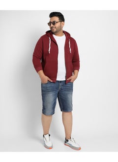 Instafab Plus Instafab Plus Men's Maroon Red Zip-Front Hoodie With Contrast Drawstring  - Image 4