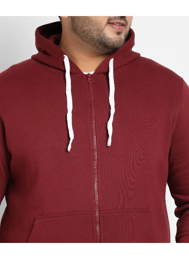 Instafab Plus Instafab Plus Men's Maroon Red Zip-Front Hoodie With Contrast Drawstring