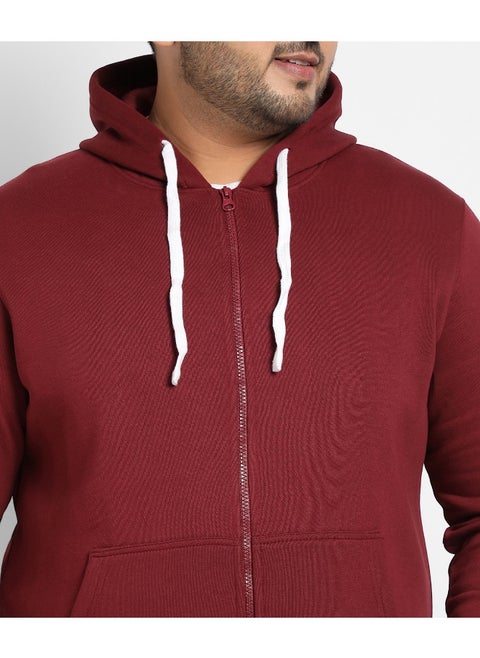 Instafab Plus Men's Maroon Red Zip-Front Hoodie With Contrast Drawstring