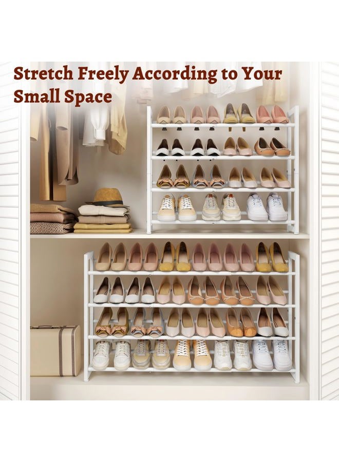 FAVOOSTY 4-Tier Expandable Shoe Rack, Adjustable Shoe Shelf Storage Organizer Space Saving Metal Free Standing Shoe Rack for Entryway Closet Doorway, White - Image 2