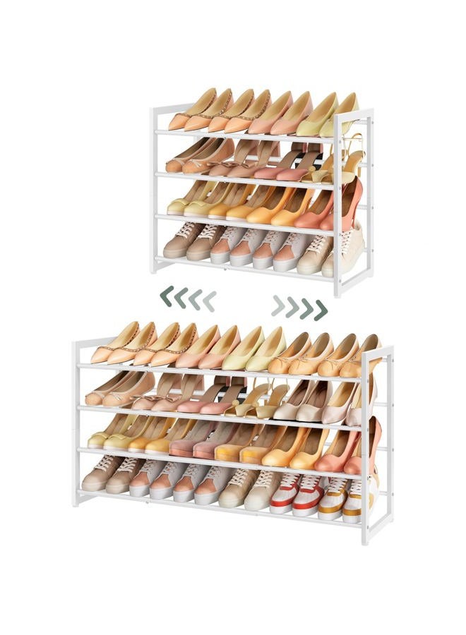 FAVOOSTY 4-Tier Expandable Shoe Rack, Adjustable Shoe Shelf Storage Organizer Space Saving Metal Free Standing Shoe Rack for Entryway Closet Doorway, White - Image 1
