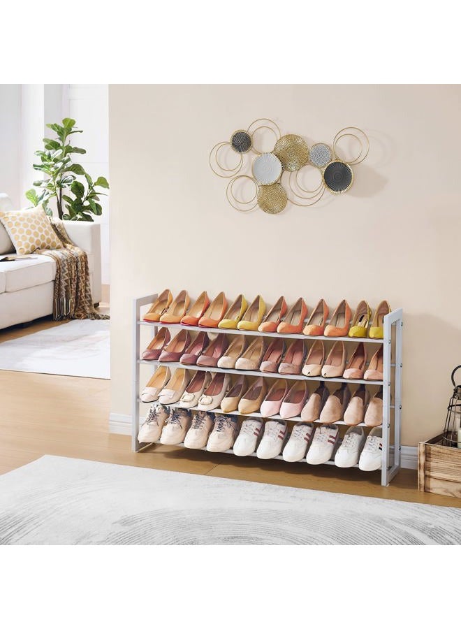 FAVOOSTY 4-Tier Expandable Shoe Rack, Adjustable Shoe Shelf Storage Organizer Space Saving Metal Free Standing Shoe Rack for Entryway Closet Doorway, White - Image 3