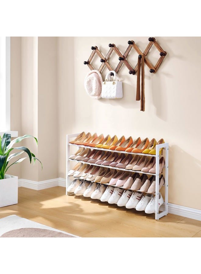 FAVOOSTY 4-Tier Expandable Shoe Rack, Adjustable Shoe Shelf Storage Organizer Space Saving Metal Free Standing Shoe Rack for Entryway Closet Doorway, White - Image 4