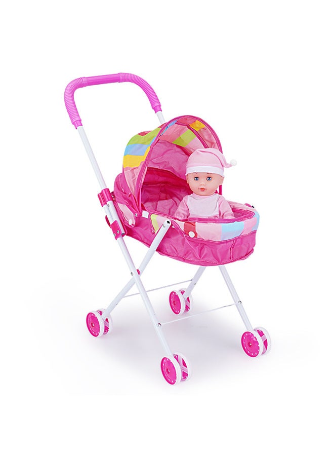 ألعاب أطفال بنات تلعب عربة منزل مع دمى أطفال رياض الأطفال ملابس أطفال ملاهي دفعة اللون: قوس قزح مع عربة Pengtie + قبعة 335 دمية صوت (مع زجاجة) - Image 1