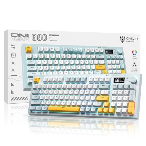 ONIKUMA GAMING Tri-Mode Wireless Keyboard, BT/2.4G/Wired, Silent Membrane, RGB Backlit, Display Screen & Multimedia Knob, 94 Keys PBT Keycaps for PC Home Gaming Office Use - Image 1