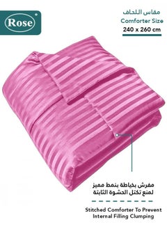 Rose ROSE Luxurious Striped Hotel Comforter, Premium Microfiber, Set of 6 pieces, Soft Lightweight, King size 260x240 cm, Fuchsia  - Image 2