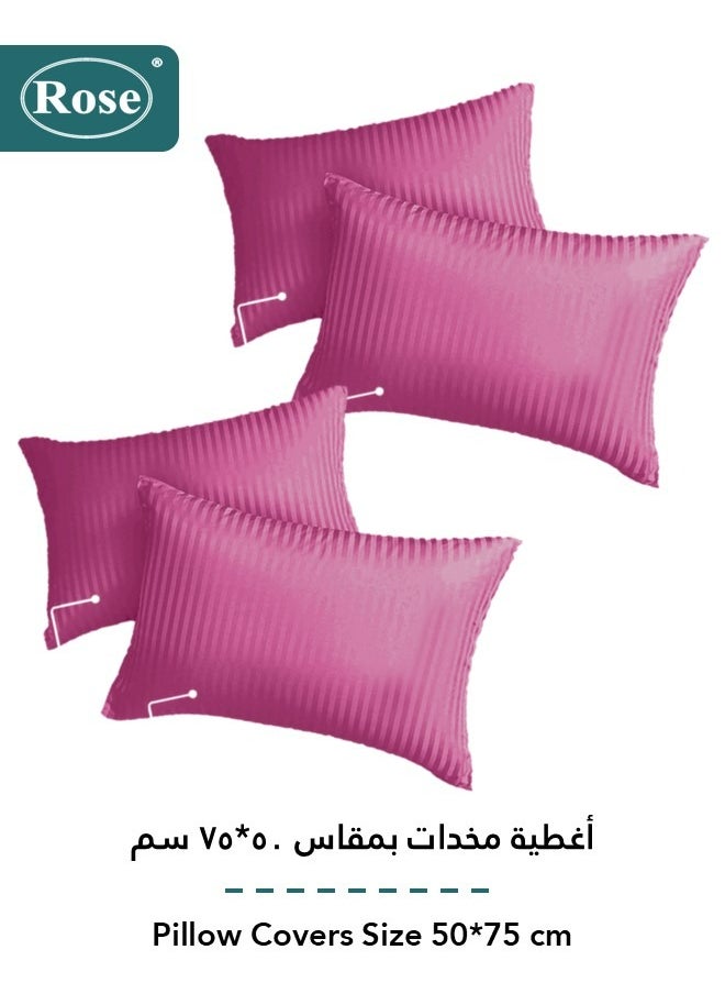 Rose ROSE Luxurious Striped Hotel Comforter, Premium Microfiber, Set of 6 pieces, Soft Lightweight, King size 260x240 cm, Fuchsia  - Image 4
