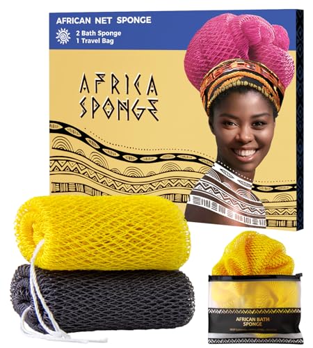 RelaxScene African Net Sponge Authentic - 2 Pieces Exfoliating Body Scrubber Bath Sponge York&Slate - Back Scrubber Washcloth for Shower - Real African Scrub Exfoliator Body Care Bathing Accessorie - Image 1