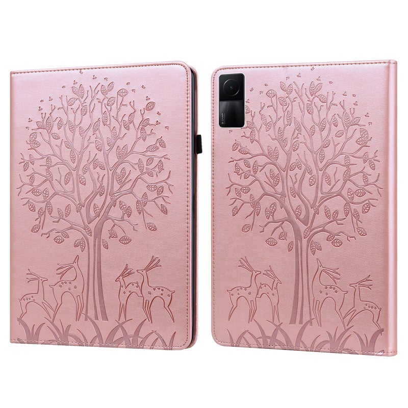 erorex For Xiaomi Redmi Pad 10.61 2022 Tree & Deer Pattern Pressed Printing Leather Tablet Case(Pink) - Image 1