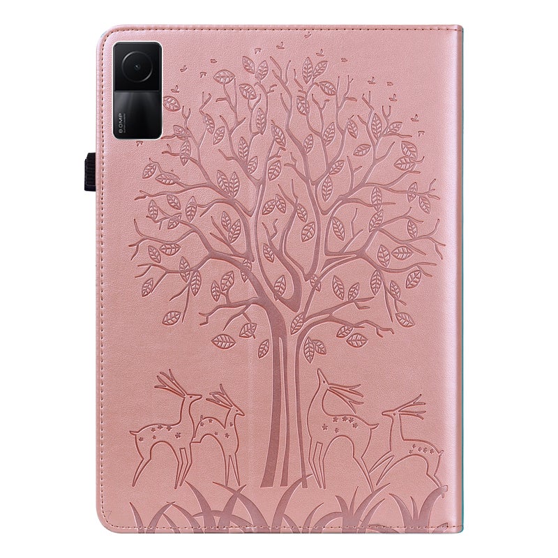 erorex For Xiaomi Redmi Pad 10.61 2022 Tree & Deer Pattern Pressed Printing Leather Tablet Case(Pink) - Image 3