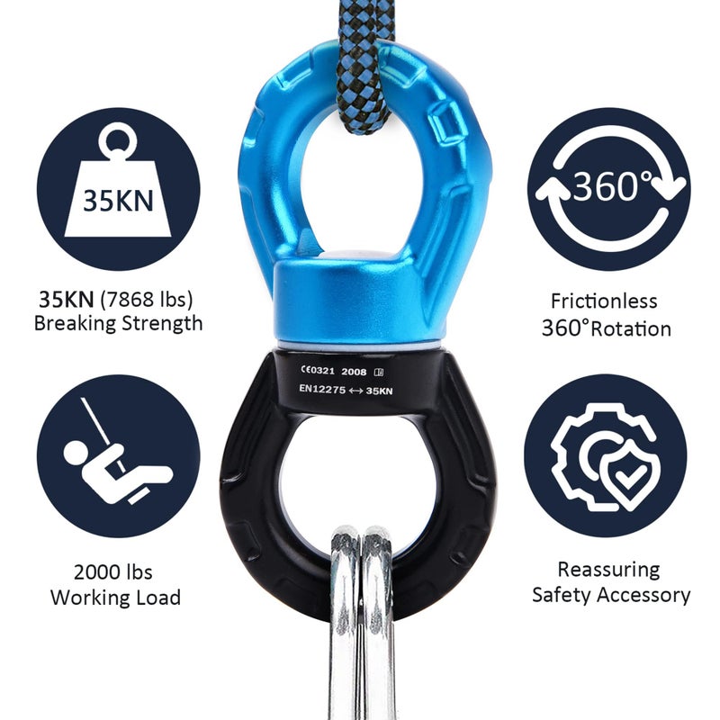 PACEARTH Swing Swivel 35KN Breaking Strength 360Â° Rotator Safety Rotational Device Hanging Accessory for Rock Climbing, Hanging Hammock, Web Tree Swing, Aerial Dance, Children's Swing Spinner Hanger - Image 4