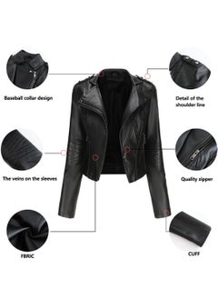 Loquat Women's New Popular Short Fit Coat Zipper Leather Jacket Black  - Image 3