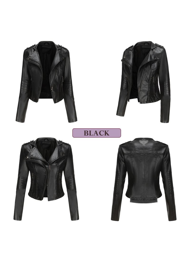 Women's New Popular Short Fit Coat Zipper Leather Jacket Black - pzsku/ZF4E2D634B1D0E03BAE8AZ/45/_/1691895900/e9fa05b5-bcf5-4b4b-9a99-e4057e7dd8bd