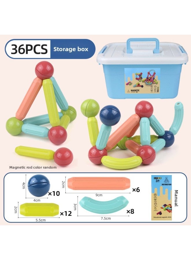 Varied Large Magnetic Stick Children's Early Education Yizhibao Intelligence Development Assembled Toys Boys And Girls Building Blocks Wholesale-Color:36 Pieces Of Magnetic Rods In Storage Box) - Image 1